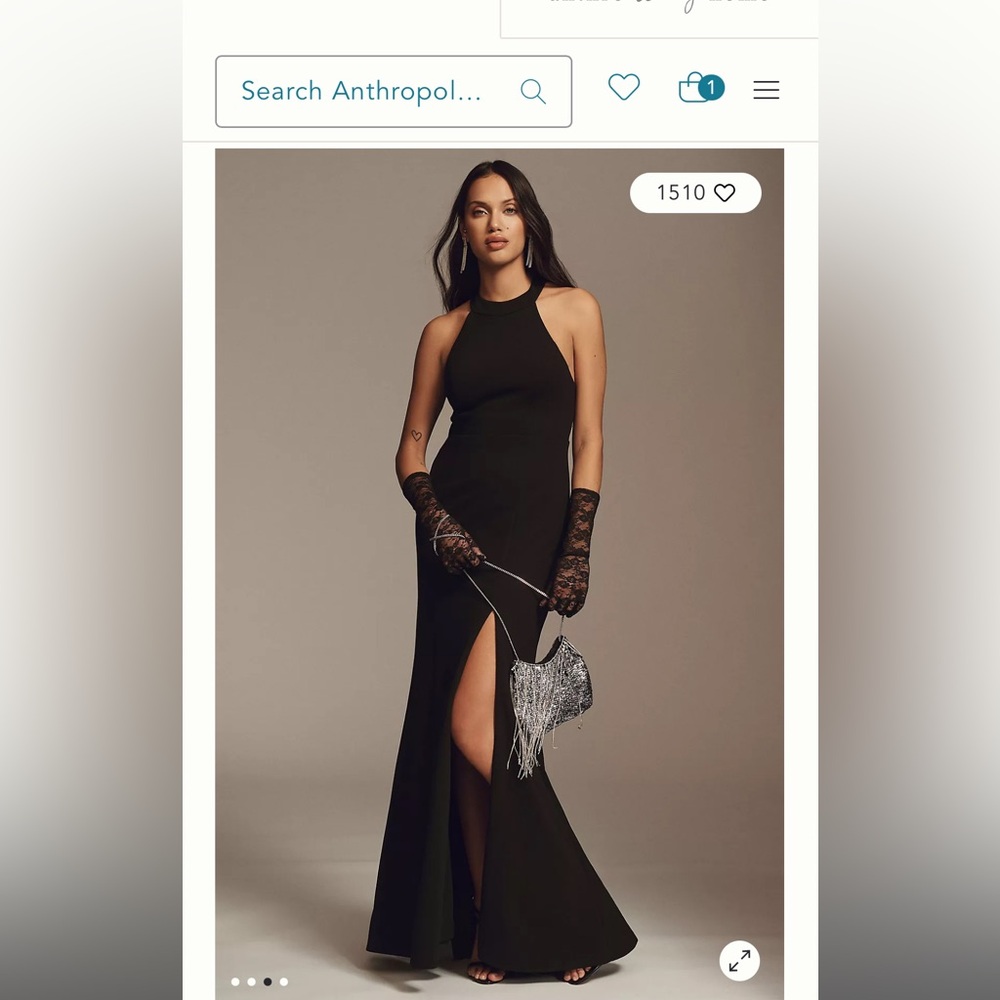 BHLDN Juliana High-Neck Side-Slit Stretch Crepe Maxi Dress